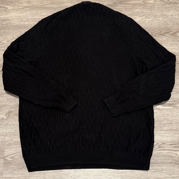 Tasso Elba Mens Elbow Patch 1/4 Button Mock Neck Black Knit Sweater XL Preppy - Picture 2 of 7